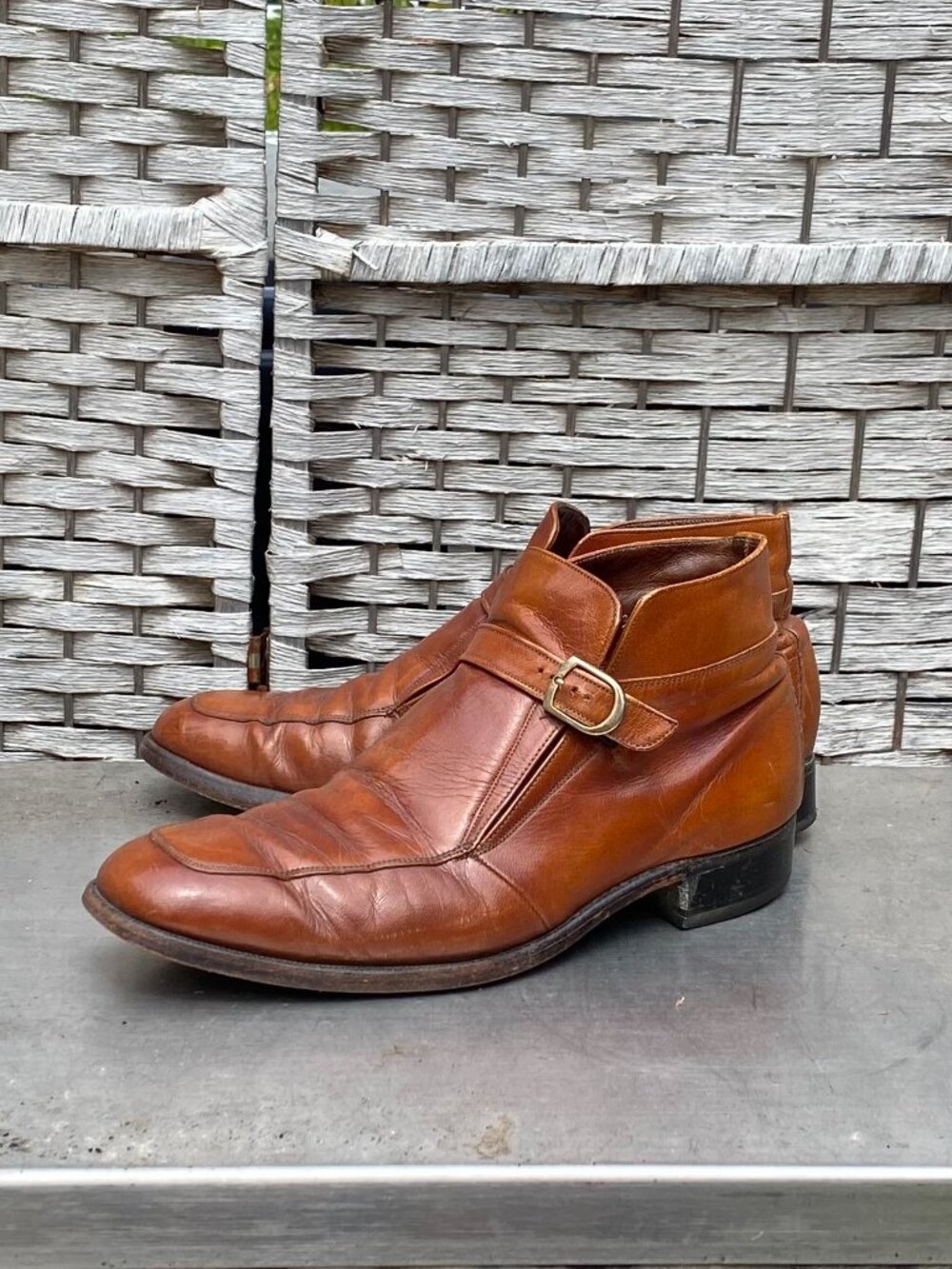 1960s Florsheim Imperial Vintage Brown Leather Monk Strap Ankle Boots 8.5